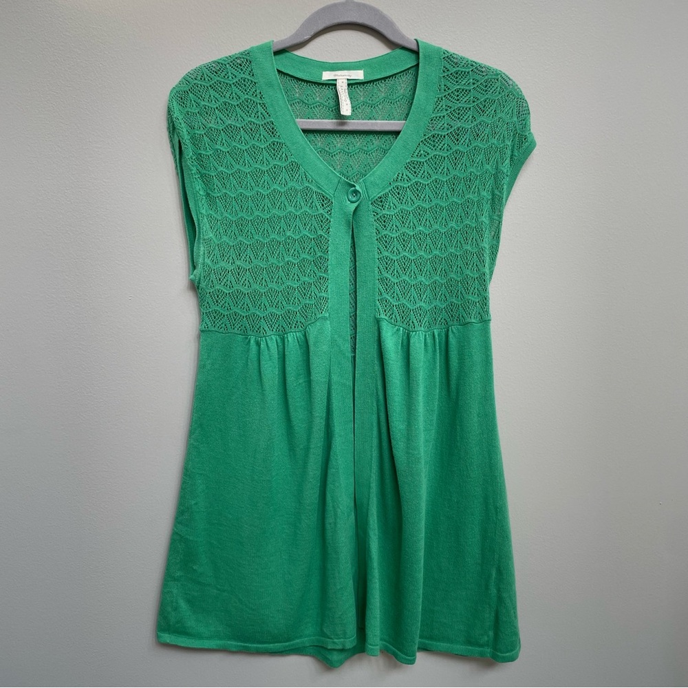 Bright Green Cap-Sleeve Crochet Knit Cardigan Top